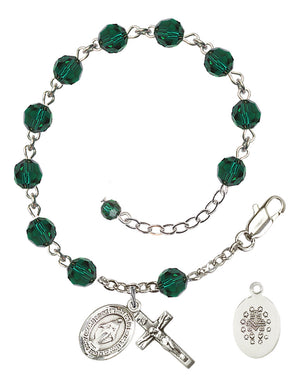 Miraculous Rosary Bracelet - Sterling Silver - May - Emerald