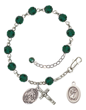 Saint Christopher Basketball Rosary Bracelet - Sterling Silver - May - Emerald