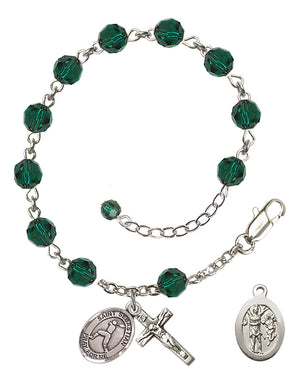 Saint Sebastian Baseball Rosary Bracelet - Sterling Silver - May - Emerald