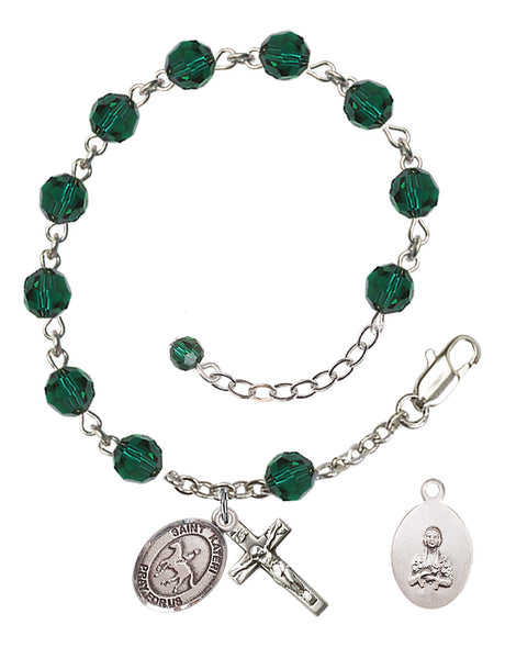 Saint Kateri Equestrian Rosary Bracelet - Sterling Silver - May - Emerald