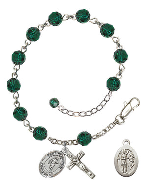 Saint Sebastian Rugby Rosary Bracelet - Sterling Silver - May - Emerald