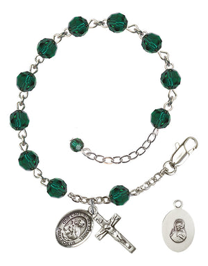 Our Lady of Mount Carmel Rosary Bracelet - Sterling Silver - May - Emerald