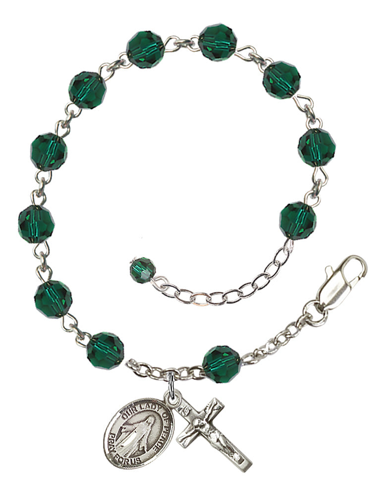 Our Lady of Peace Rosary Bracelet - Sterling Silver - May - Emerald