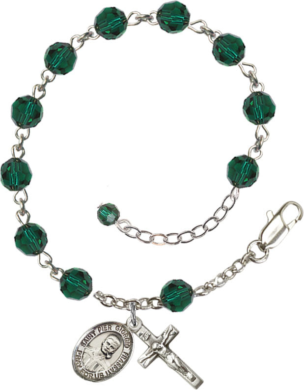 Blessed Pier Giorgio Frassati Rosary Bracelet - Sterling Silver - May - Emerald