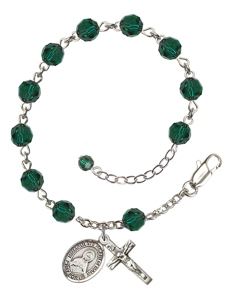 Immaculate Heart of Mary Rosary Bracelet - Sterling Silver - May - Emerald