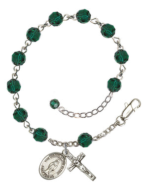Virgin of the Globe Rosary Bracelet - Sterling Silver - May - Emerald