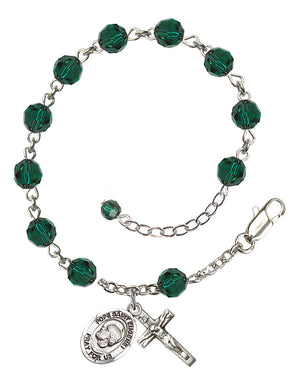 Pope Saint Eugene I Rosary Bracelet - Sterling Silver - May - Emerald