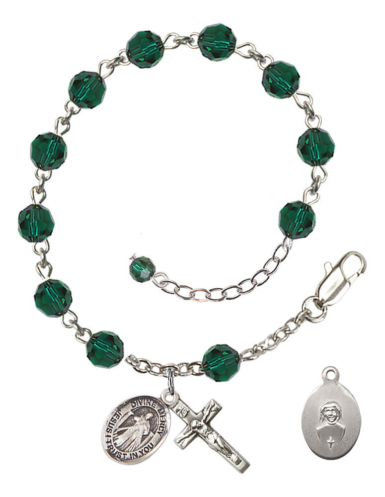 Divine Mercy Rosary Bracelet - Sterling Silver - May - Emerald