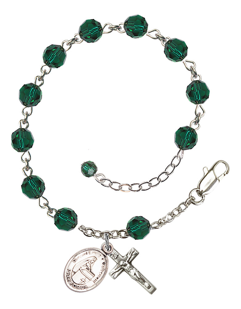 Blessed Emilee Doultremont Rosary Bracelet - Sterling Silver - May - Emerald