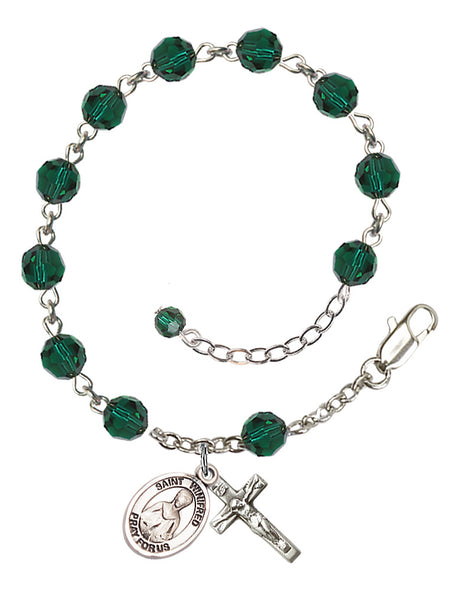 Saint Winifred of Wales Rosary Bracelet - Sterling Silver - May - Emerald