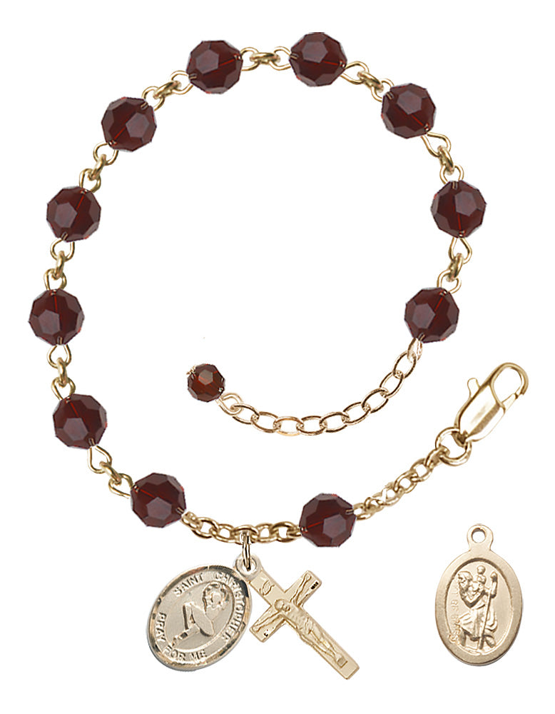 Saint Christopher Dance Rosary Bracelet - 14K Gold Filled - January - Garnet