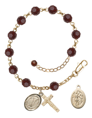 Saint Sebastian Golf Rosary Bracelet - 14K Gold Filled - January - Garnet