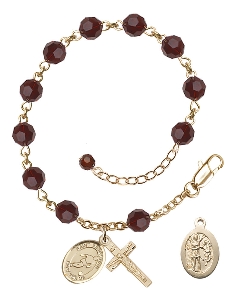 Saint Sebastian Soccer Rosary Bracelet - 14K Gold Filled - January - Garnet