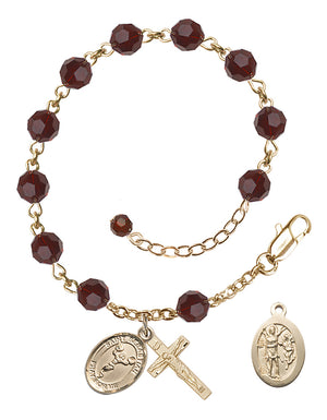 Saint Sebastian Cheerleading Rosary Bracelet - 14K Gold Filled - January - Garnet