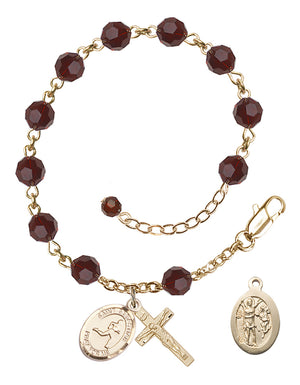 Saint Sebastian Track and Field Rosary Bracelet - 14K Gold Filled - January - Garnet