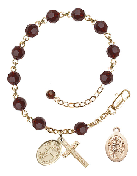 Saint Sebastian Volleyball Rosary Bracelet - 14K Gold Filled - January - Garnet