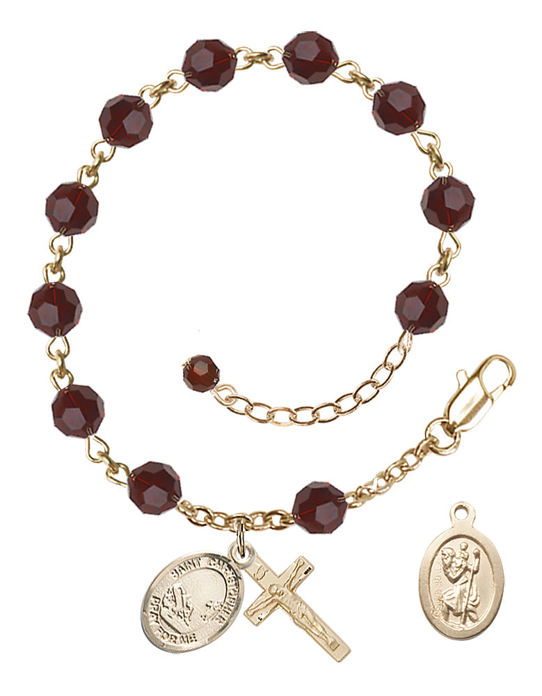 Saint Christopher Fishing Rosary Bracelet - 14K Gold Filled - January - Garnet