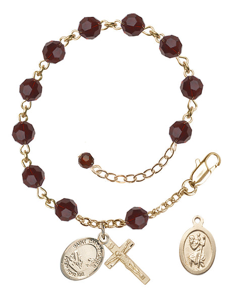 Saint Christopher Fishing Rosary Bracelet - 14K Gold Filled - January - Garnet