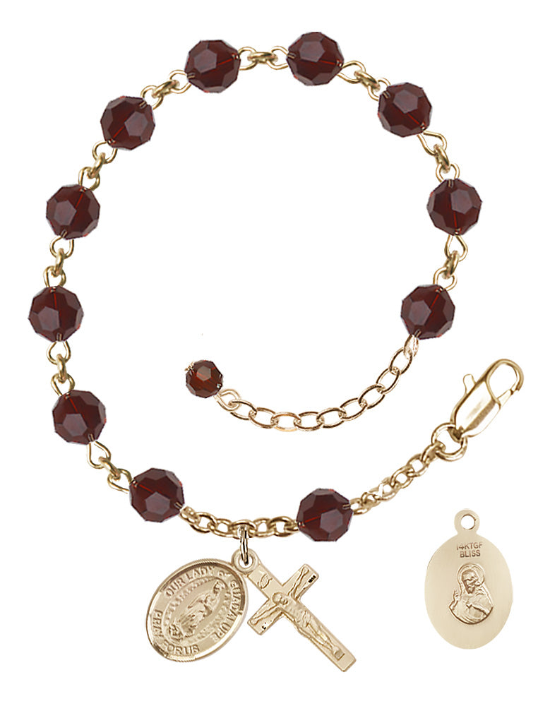 Our Lady of Guadalupe Rosary Bracelet - 14K Gold Filled - January - Garnet