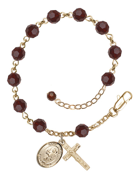 Saint Uriel the Archangel Rosary Bracelet - 14K Gold Filled - January - Garnet