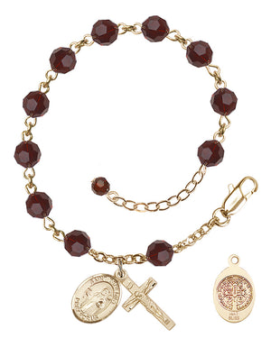 Saint Benedict Rosary Bracelet - 14K Gold - January - Garnet