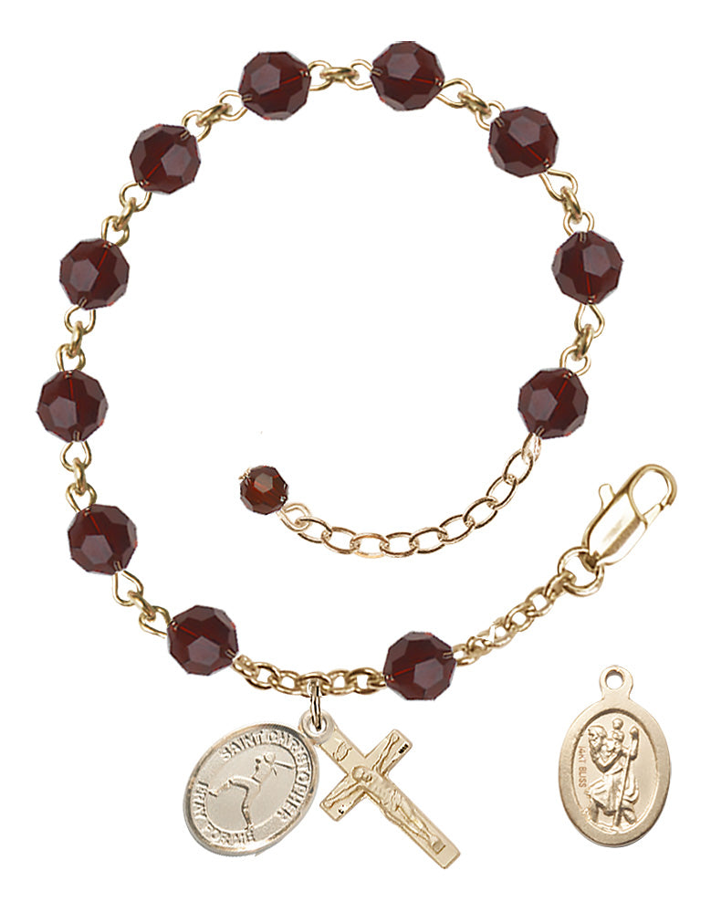 Saint Christopher Softball Rosary Bracelet - 14K Gold - January - Garnet