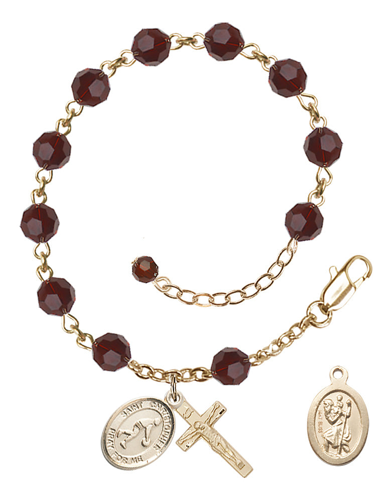 Saint Christopher Basketball Rosary Bracelet - 14K Gold - January - Garnet