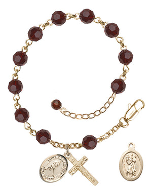 Saint Christopher Ice Hockey Rosary Bracelet - 14K Gold - January - Garnet