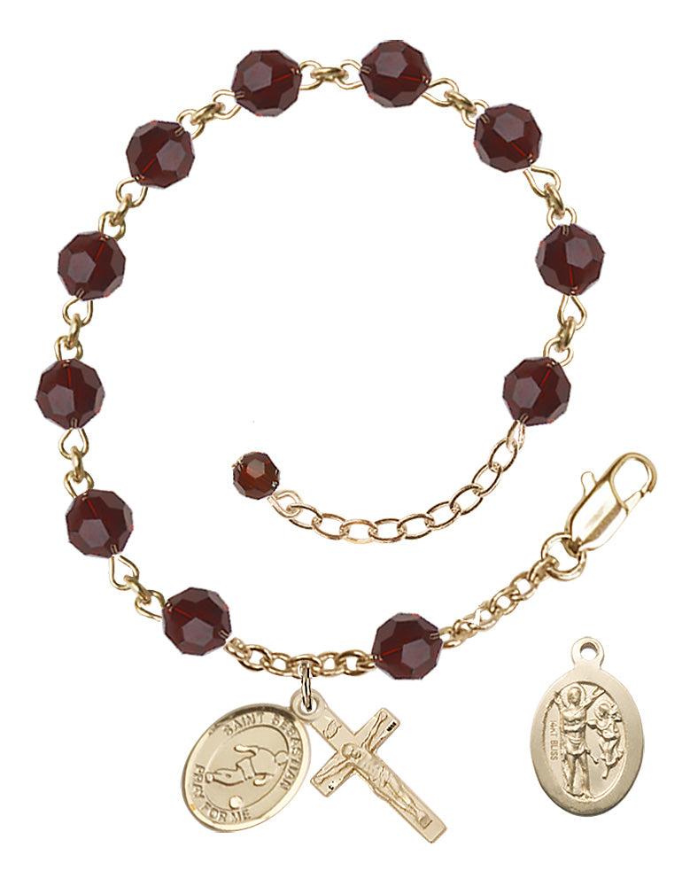 Saint Sebastian Soccer Rosary Bracelet - 14K Gold - January - Garnet