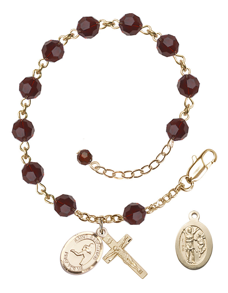 Saint Sebastian Track and Field Rosary Bracelet - 14K Gold - January - Garnet