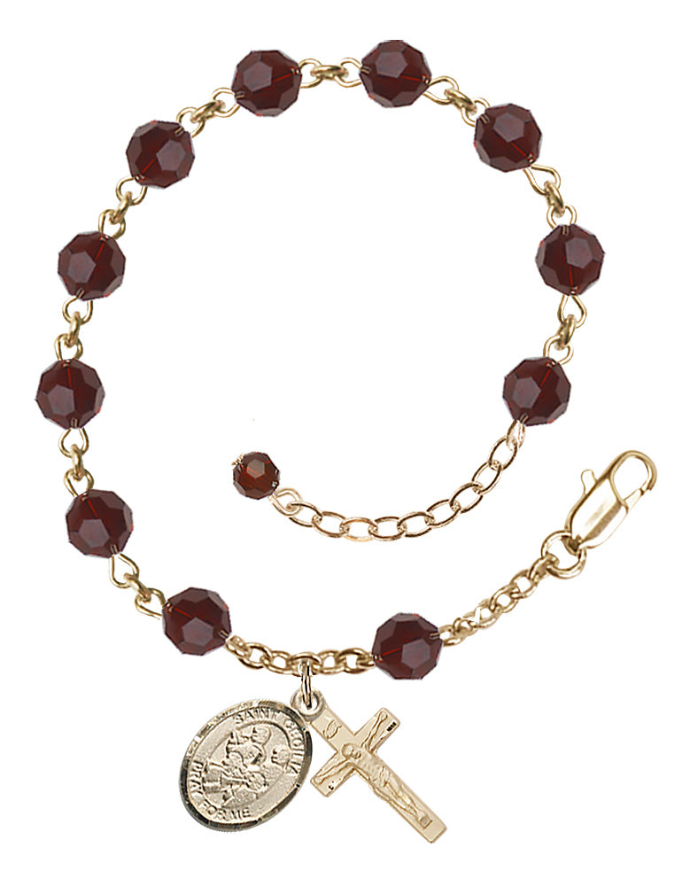 Saint Cecilia Marching Band Rosary Bracelet - 14K Gold - January - Garnet