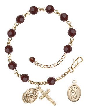 Saint Christopher Surfing Rosary Bracelet - 14K Gold - January - Garnet