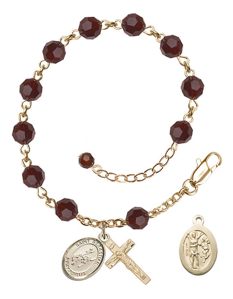 Saint Sebastian Rodeo Rosary Bracelet - 14K Gold - January - Garnet