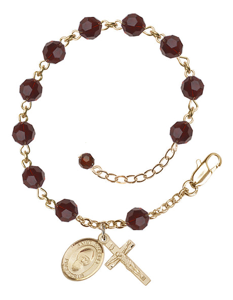 Saint Sharbel Rosary Bracelet - 14K Gold - January - Garnet