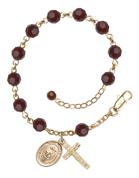 Saint Ronan Rosary Bracelet - 14K Gold - January - Garnet
