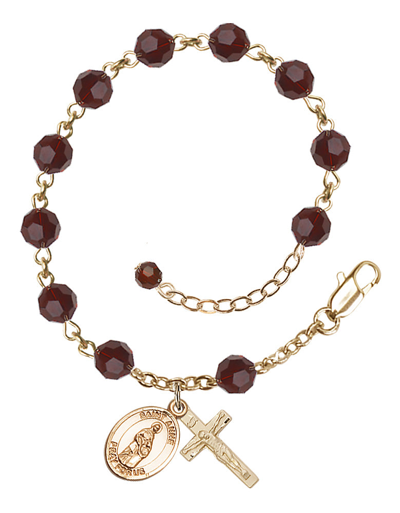 Saint Anne Rosary Bracelet - 14K Gold - January - Garnet