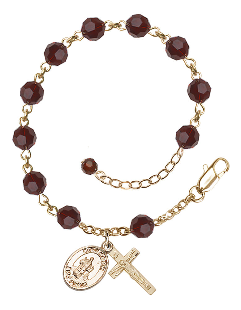 Saint Maron Rosary Bracelet - 14K Gold - January - Garnet