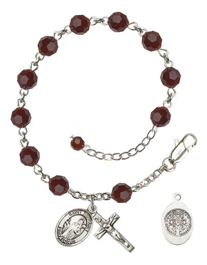 Saint Benedict Rosary Bracelet - Sterling Silver - January - Garnet