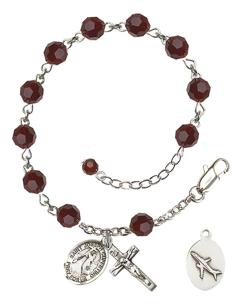 Saint Joseph of Cupertino Rosary Bracelet - Sterling Silver - January - Garnet