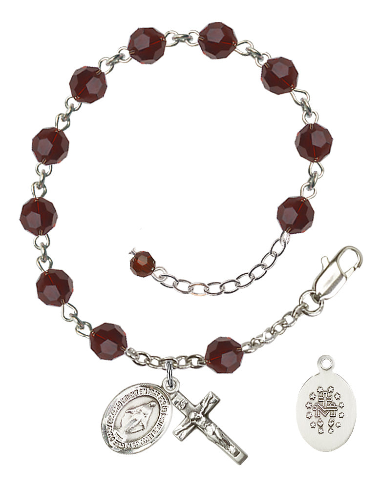 Miraculous Rosary Bracelet - Sterling Silver - January - Garnet