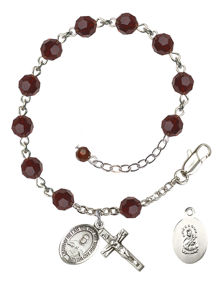 Scapular Rosary Bracelet - Sterling Silver - January - Garnet