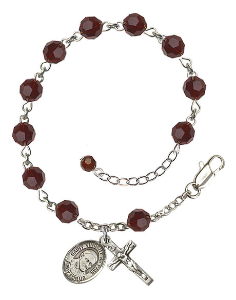Saint Vincent de Paul Rosary Bracelet - Sterling Silver - January - Garnet