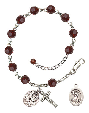 Saint Christopher Dance Rosary Bracelet - Sterling Silver - January - Garnet
