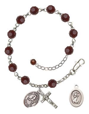 Saint Christopher Track and Field Rosary Bracelet - Sterling Silver - January - Garnet
