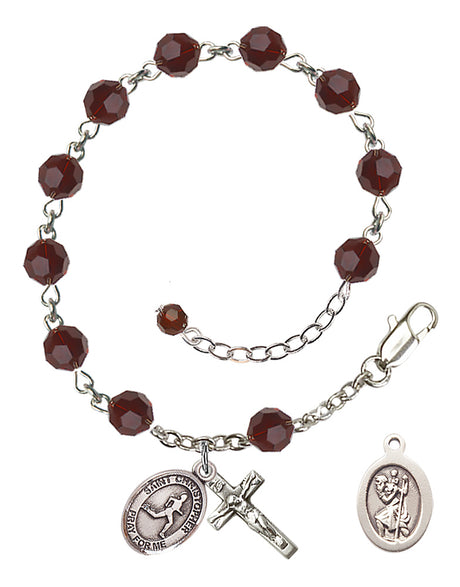 Saint Christopher Track and Field Rosary Bracelet - Sterling Silver - January - Garnet