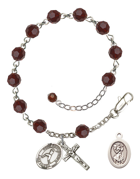 Saint Christopher Baseball Rosary Bracelet - Sterling Silver - January - Garnet