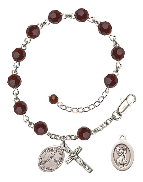 Saint Christopher Tennis Rosary Bracelet - Sterling Silver - January - Garnet