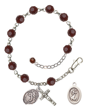 Saint Christopher Martial Arts Rosary Bracelet - Sterling Silver - January - Garnet