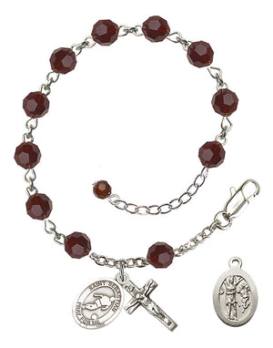 Saint Sebastian Soccer Rosary Bracelet - Sterling Silver - January - Garnet