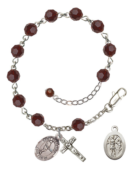 Saint Sebastian Tennis Rosary Bracelet - Sterling Silver - January - Garnet